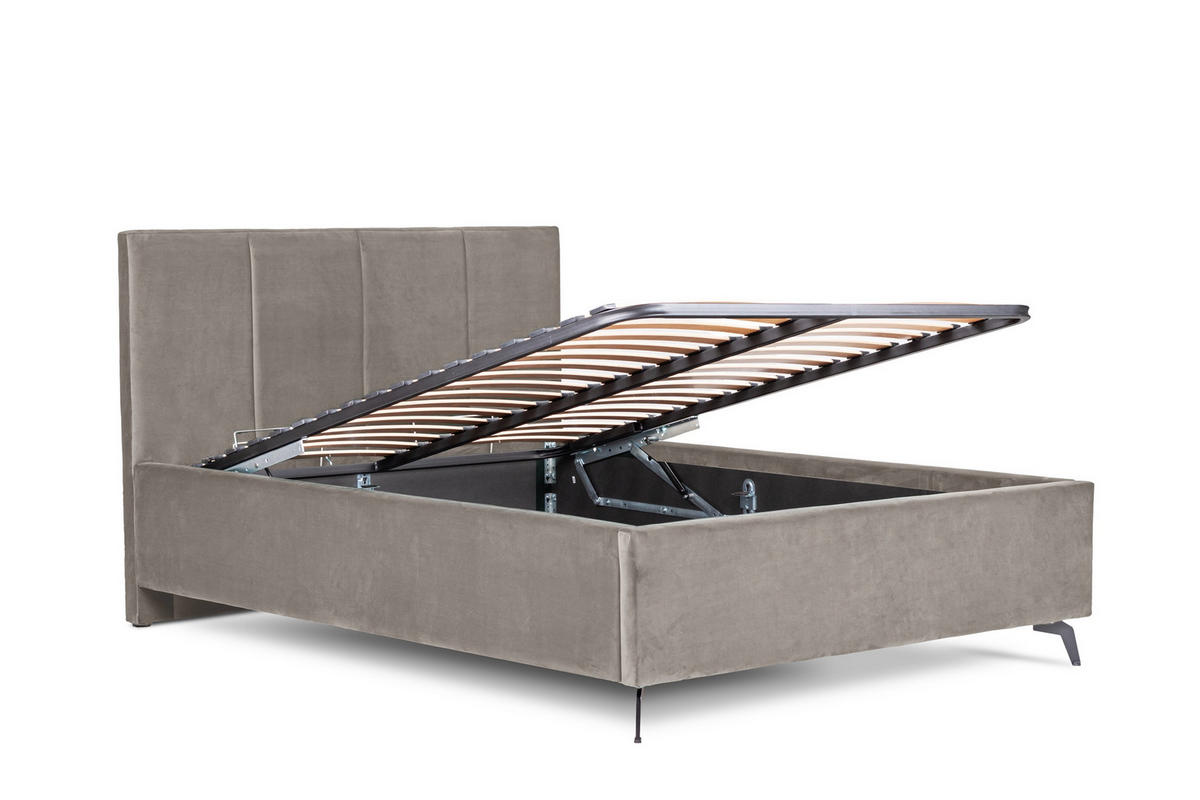 Pat Tapițat, 160/200 cm, bej - bej/negru, Basics, metal/lemn (160/200cm) - Hom`in