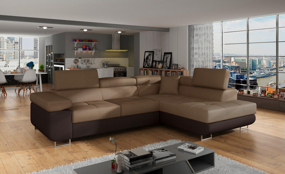 ECKSOFA  Braun, Dunkelbraun Textilgeflecht  - Chromfarben/Dunkelbraun, Design, Textil/Metall (272/203cm) - MID.YOU