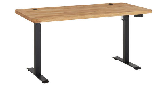 SCHREIBTISCH 160/77/76-119 cm Eichefarben elektrisch höhenverstellbar  - Eichefarben/Schwarz, MODERN, Holz/Metall (160/77/76-119cm) - Linea Natura