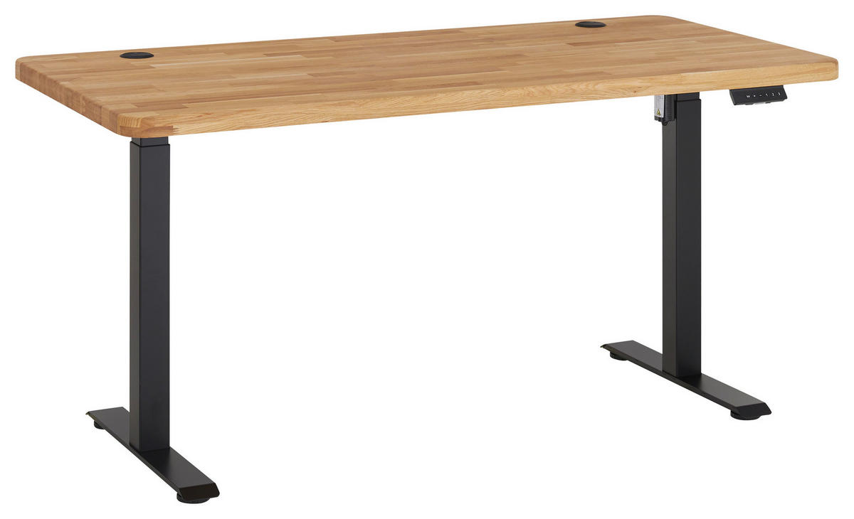 SCHREIBTISCH 160/77/76-119 cm Eichefarben elektrisch höhenverstellbar  - Eichefarben/Schwarz, MODERN, Holz/Metall (160/77/76-119cm) - Linea Natura