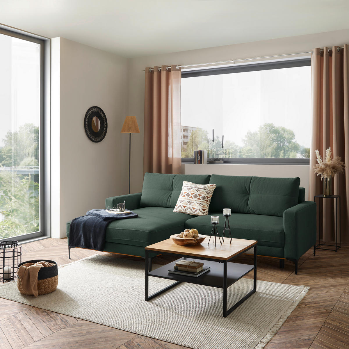 ECKSOFA Waldgrün  - Waldgrün/Schwarz, MODERN, Textil/Metall (162/238cm) - Ondega