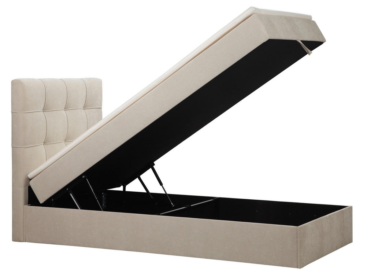 BOXBETT 100/200 cm,  in Beige, Matratze, gepolstertes Kopfteil, Bettkasten, Topper, H3 = fest  - Beige/Schwarz, Basics, Kunststoff/Textil (100/200cm) - Chameo