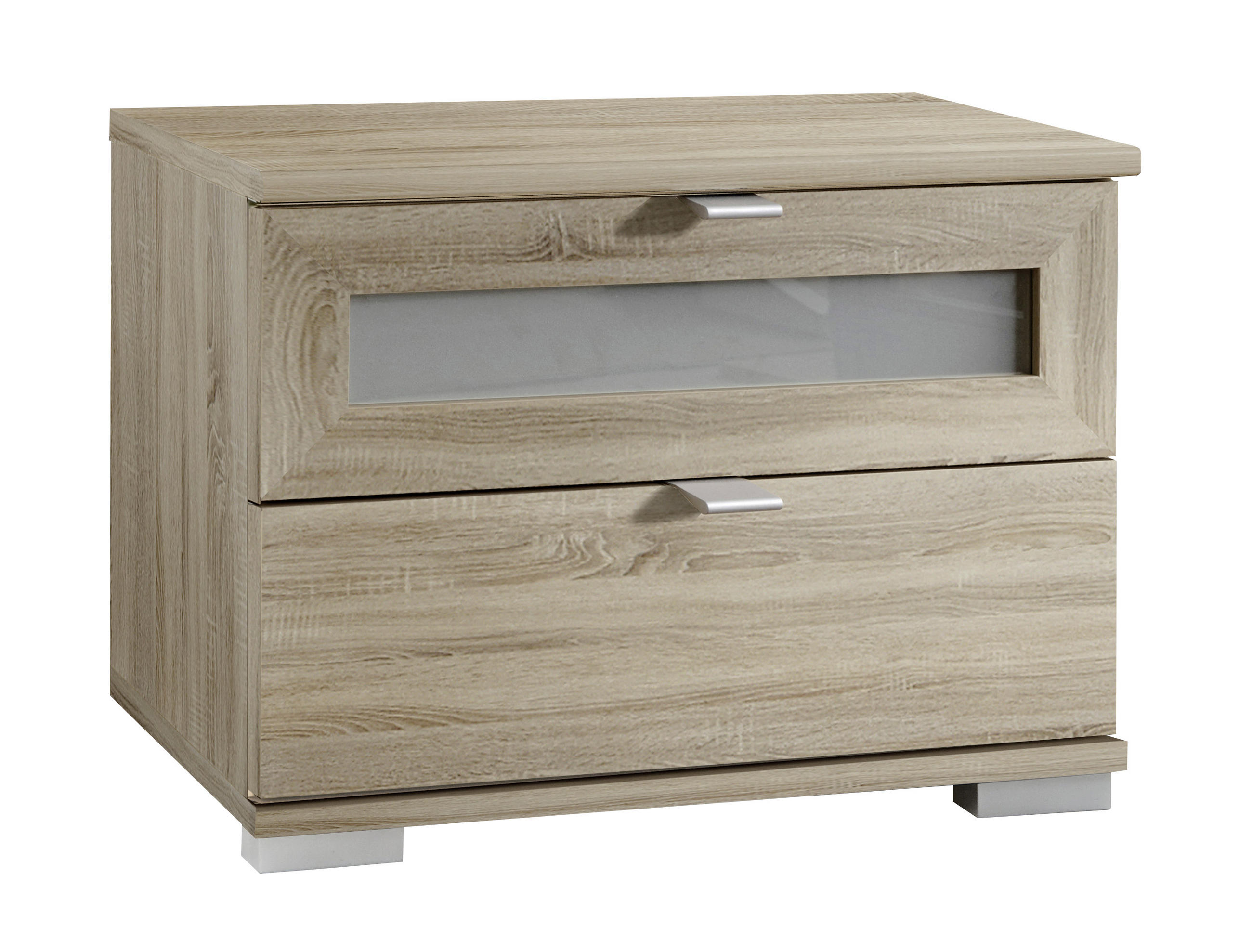 NACHTSCHRANK 52/40/38 cm  - Eichefarben/Alufarben, Design, Glas/Holzwerkstoff (52/40/38cm) - Livetastic