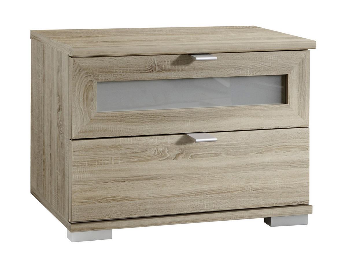 NACHTSCHRANK 52/40/38 cm  - Eichefarben/Alufarben, Design, Glas/Holzwerkstoff (52/40/38cm) - Livetastic