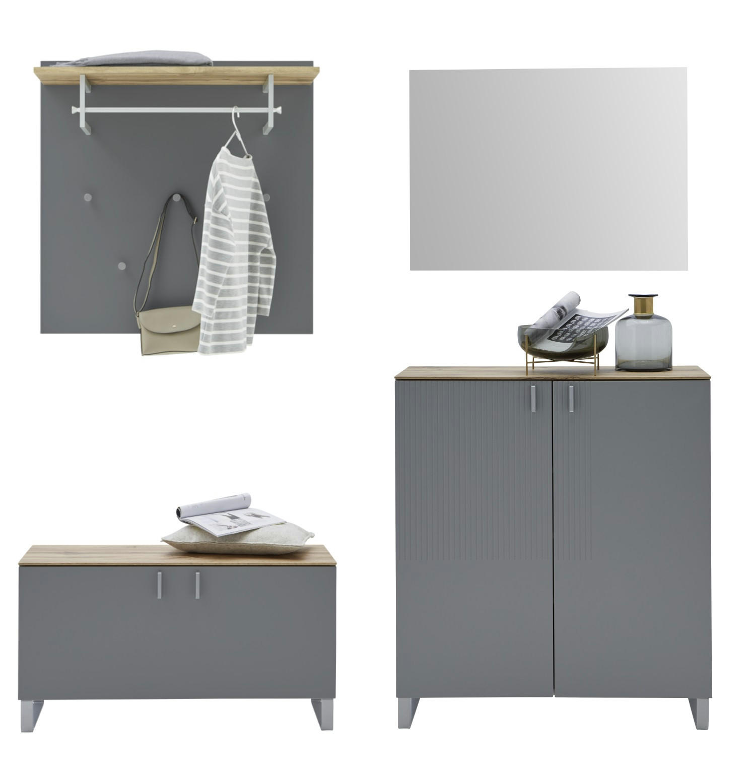 GARDEROBE 4-teilig  in 200/192/36 cm  - Eichefarben/Grau, Design, Holz/Holzwerkstoff (200/192/36cm) - Dieter Knoll