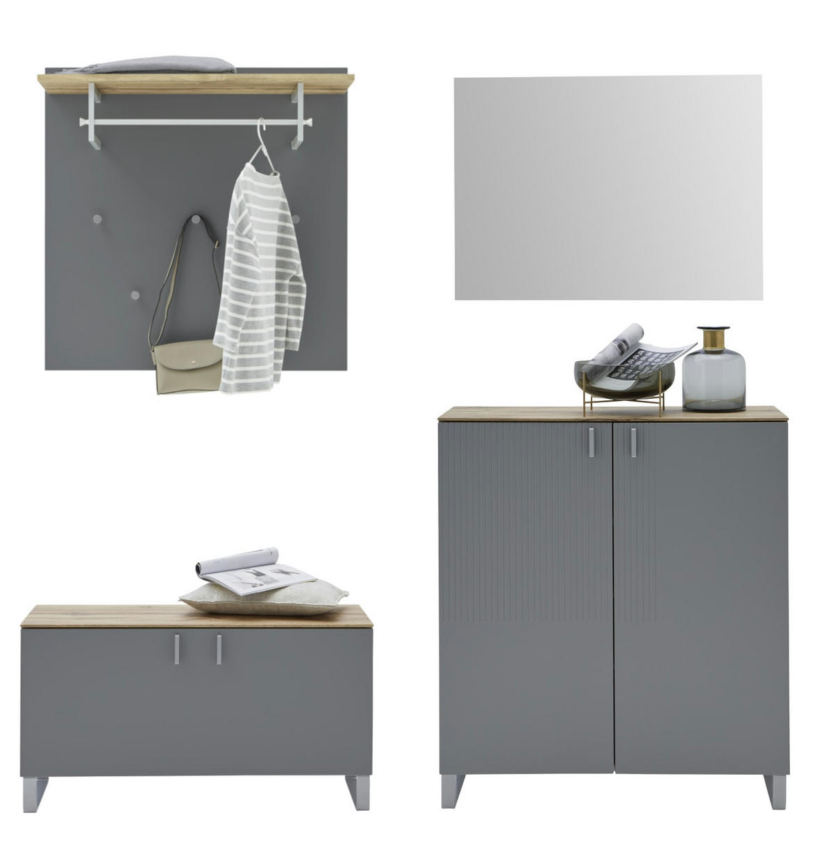 GARDEROBE 4-teilig  in 200/192/36 cm  - Eichefarben/Grau, Design, Holz/Holzwerkstoff (200/192/36cm) - Dieter Knoll