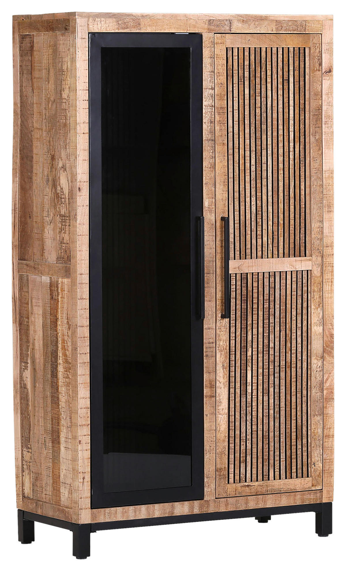 VITRÍNA, mangové drevo, prírodná farba, čierna, 90/160/43 cm - čierna/prírodná farba, Modern, kov/drevo (90/160/43cm) - Livetastic