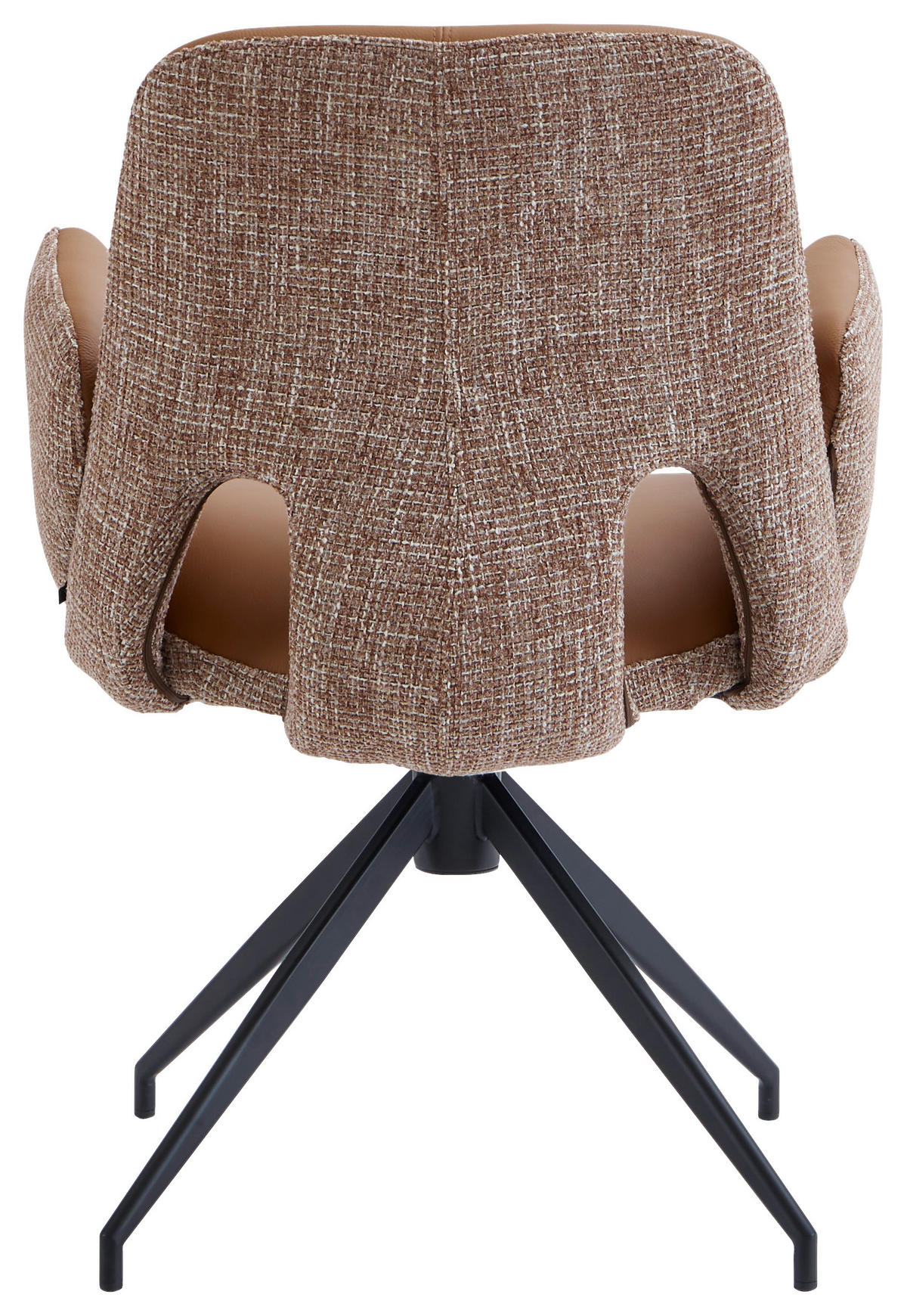 ARMLEHNSTUHL  Sitzfläche 360° drehbar, automatische Rückholfunktion Leinenoptik Echtleder  - Cognac/Schwarz, Design, Leder/Textil (60/85/62cm) - Dieter Knoll