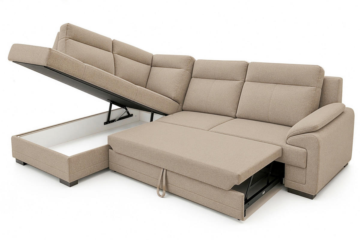 ECKSOFA ALTONA in Flachgewebe Cappuccino  - Schwarz/Cappuccino, Basics, Holz/Holzwerkstoff (272/207cm) - MID.YOU