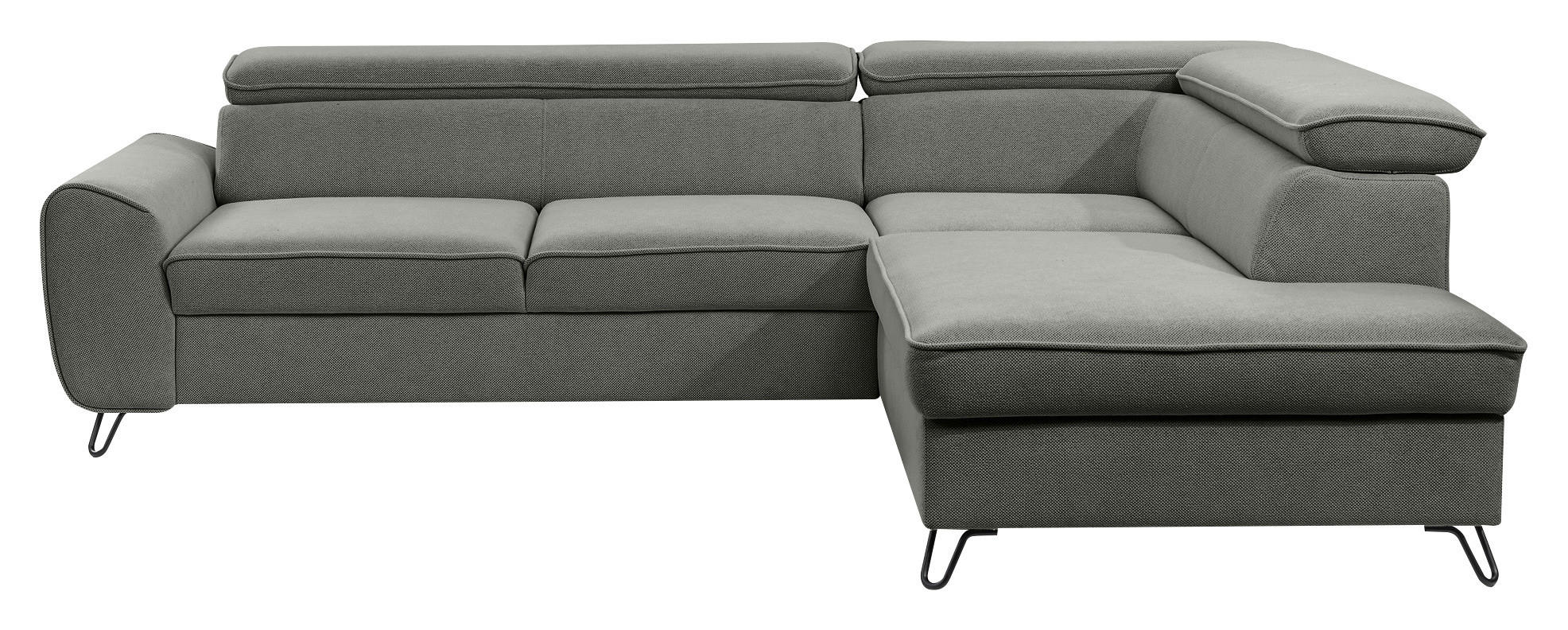 ECKSOFA inkl. Funktion Dunkelgrau Flachgewebe  - Dunkelgrau/Schwarz, Design, Textil/Metall (250/200cm) - Stylife