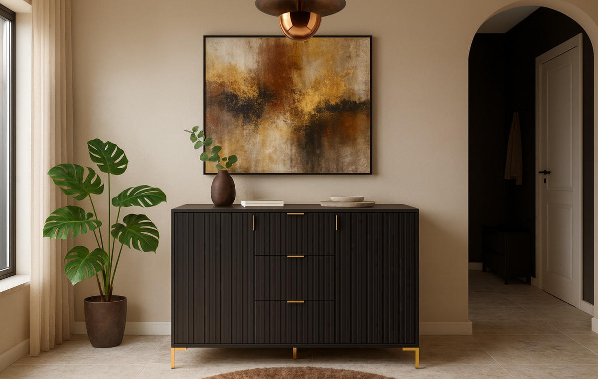 SIDEBOARD Flinn  in 130,5/86/40 cm  - Goldfarben/Schwarz, Design, Holzwerkstoff/Metall (130,5/86/40cm) - Boxxx