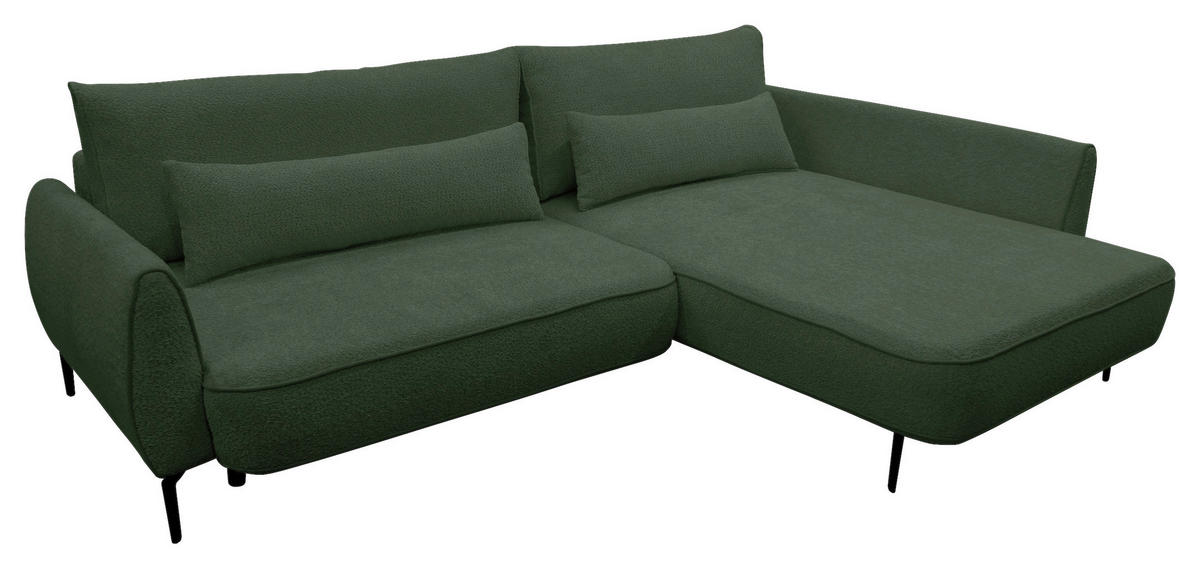 ECKSOFA Dunkelgrün Bouclé  - Dunkelgrün/Creme, Design, Textil/Metall (273/204cm) - MID.YOU