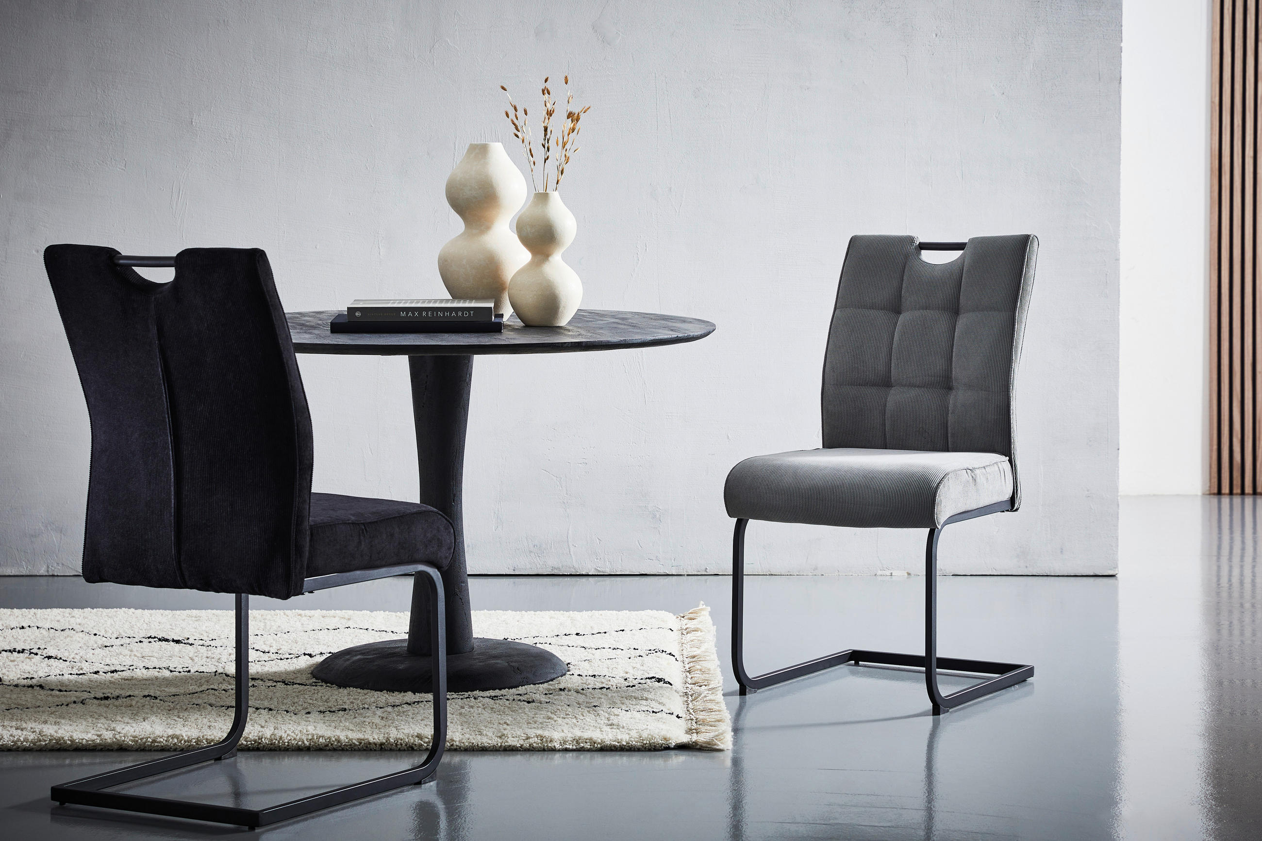 SCHWINGSTUHL  in Eisen Cord  - Schwarz/Grau, MODERN, Textil/Metall (49/98/61cm) - Livetastic