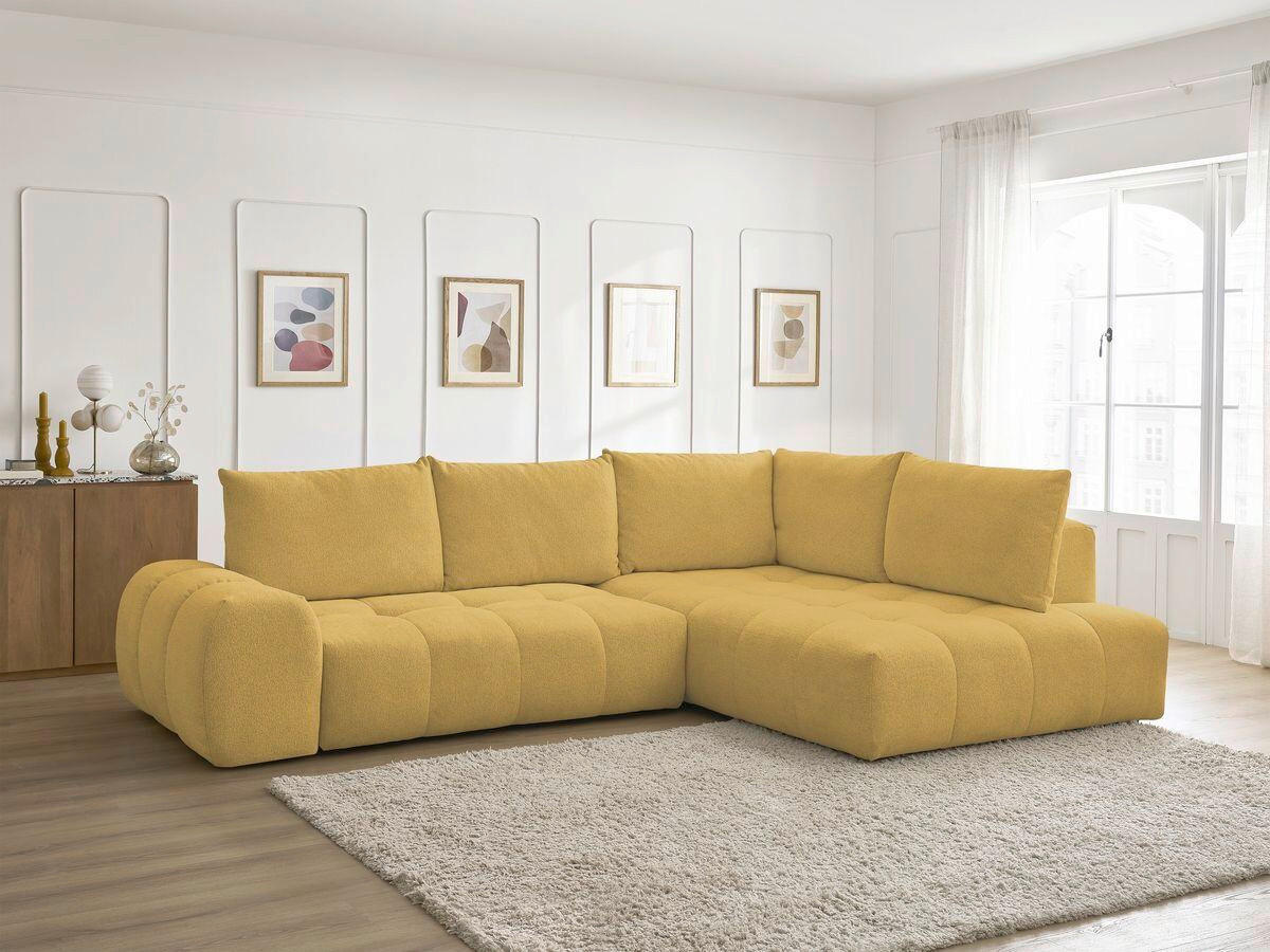 ECKSCHLAFSOFA EVEREST  mit Rücken echt, Armteil links, Armteil rechts Flachgewebe Gelb  - Gelb/Schwarz, MODERN, Kunststoff/Textil (320/212cm)