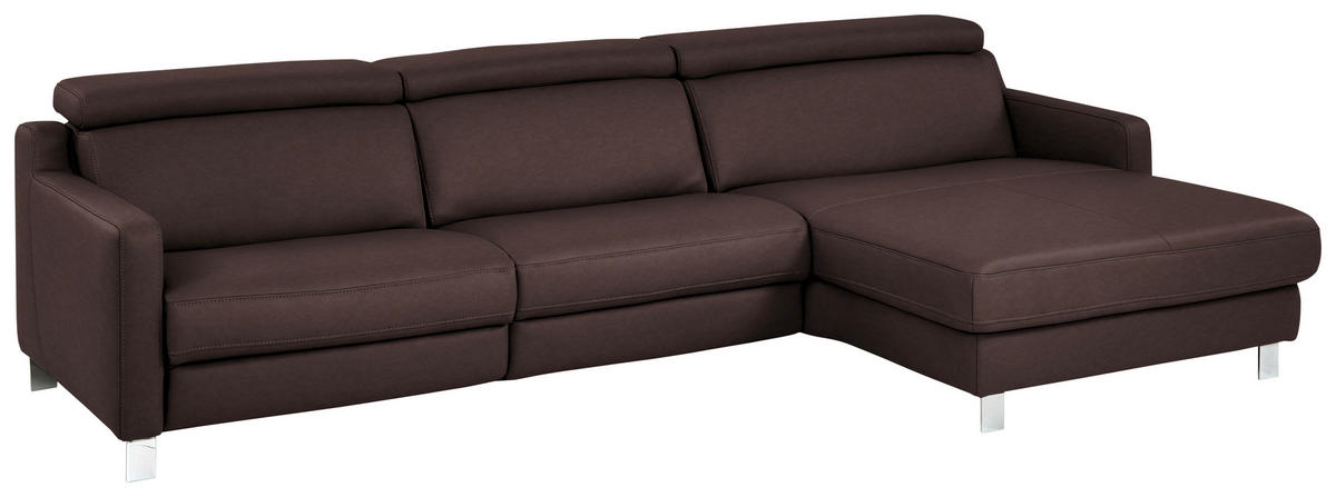 ECKSOFA in Echtleder Dunkelbraun  - Chromfarben/Dunkelbraun, Design, Leder/Metall (291/176cm) - Valdera