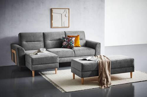 HOCKER in Textil Grau  - Naturfarben/Grau, Modern, Holz/Textil (135/48/57cm) - Max Winzer