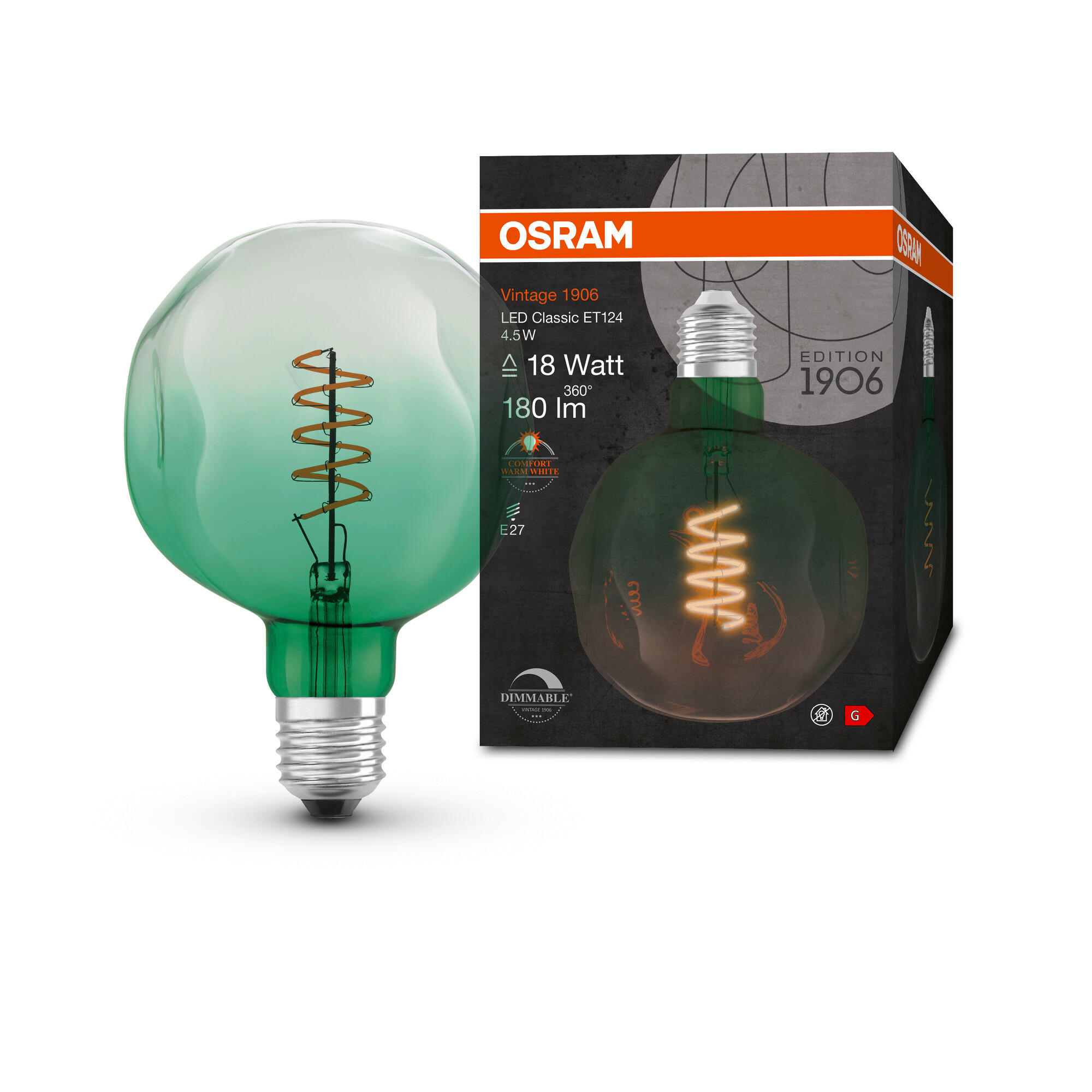 LED-LEUCHTMITTEL   E27 4,5 W  - Grün, Basics, Glas (12,5/17,6cm) - Ledvance