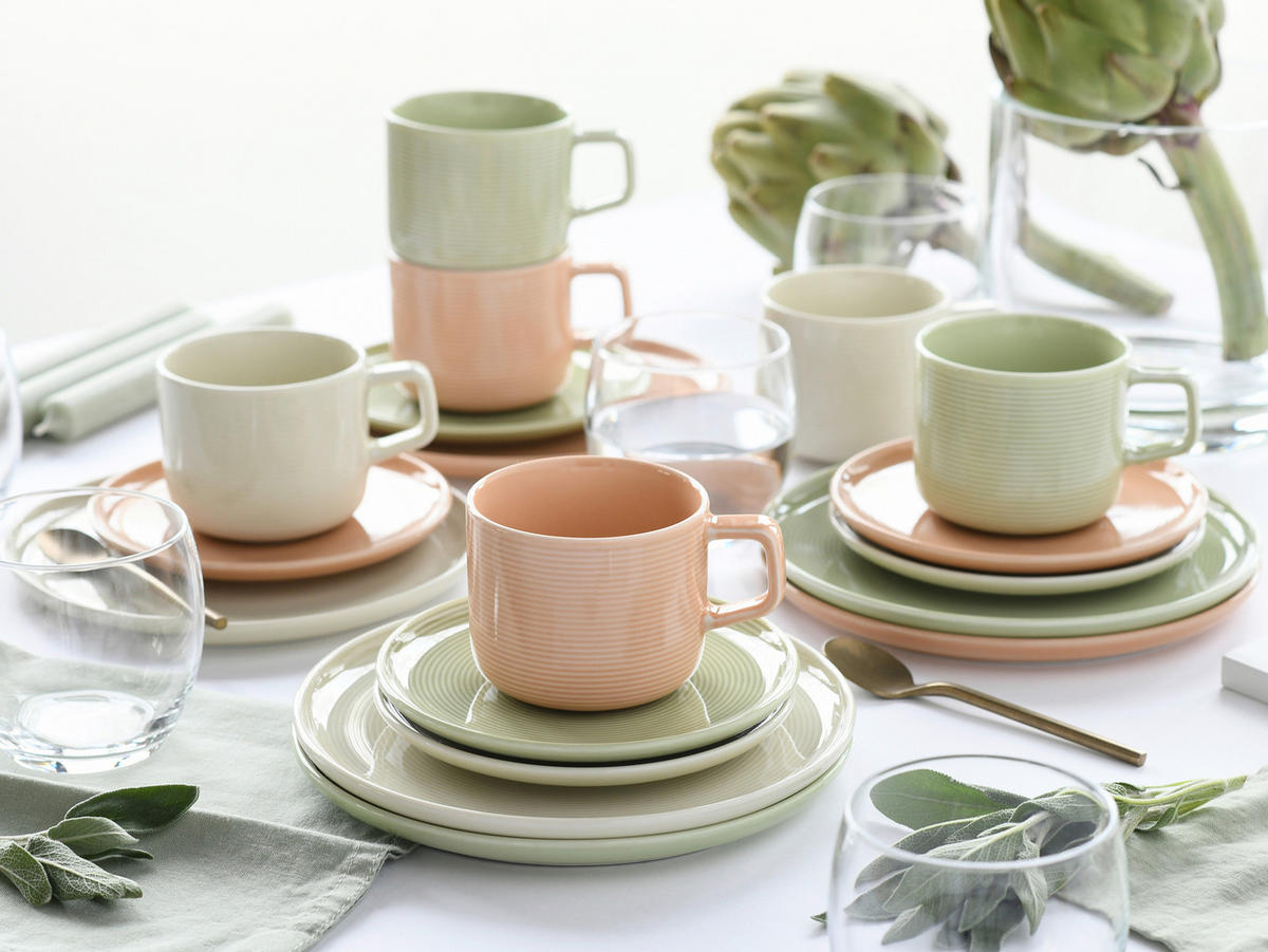 KAFFEESERVICE Session Romance 18-teilig  - Salbeigrün/Creme, Basics, Keramik - Creatable