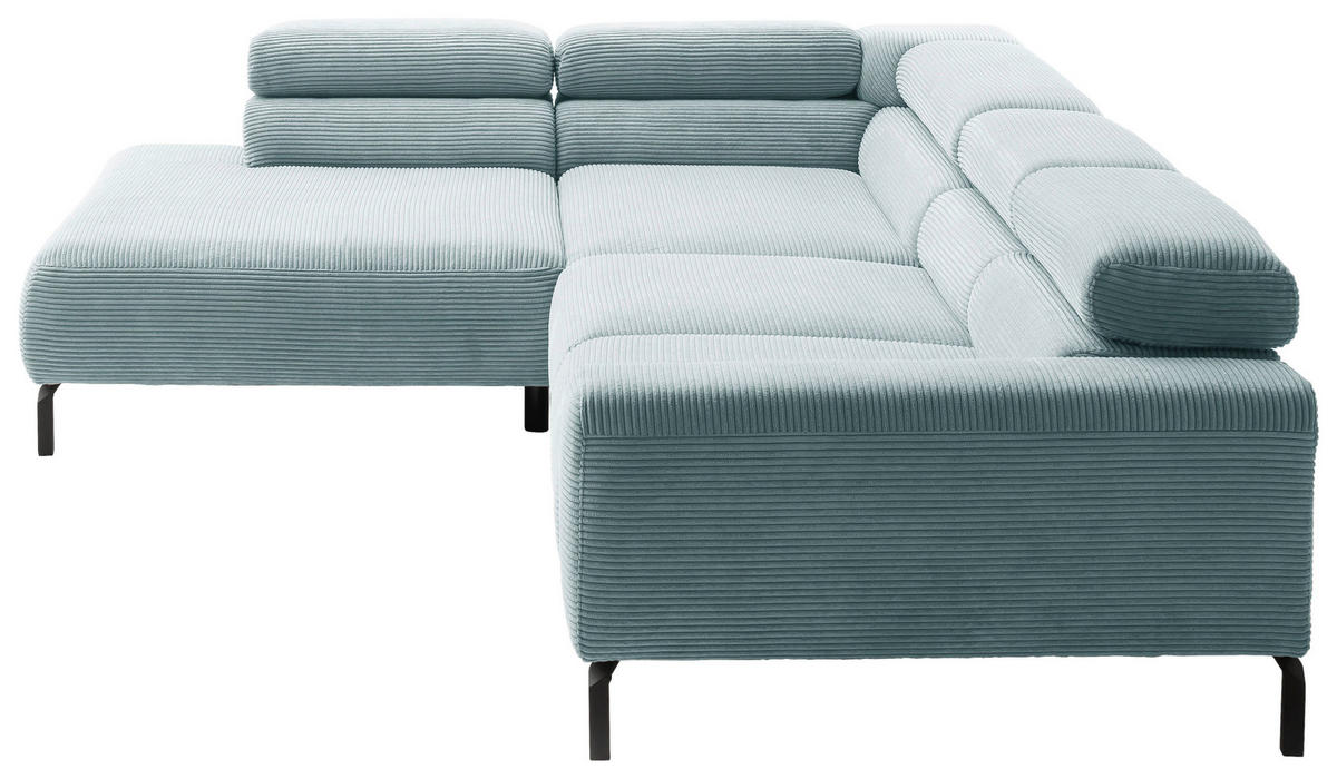 ECKSOFA inkl. Funktion in Cord Hellblau  - Schwarz/Hellblau, Modern, Textil/Metall (219/309cm) - Pure Home Lifestyle
