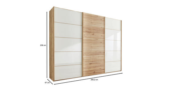 SCHWEBETÜRENSCHRANK 300/236/67 cm 3-türig Weiß, Buchefarben - Buchefarben/Weiß, Natur, Glas/Holz (300/236/67cm) - Linea Natura