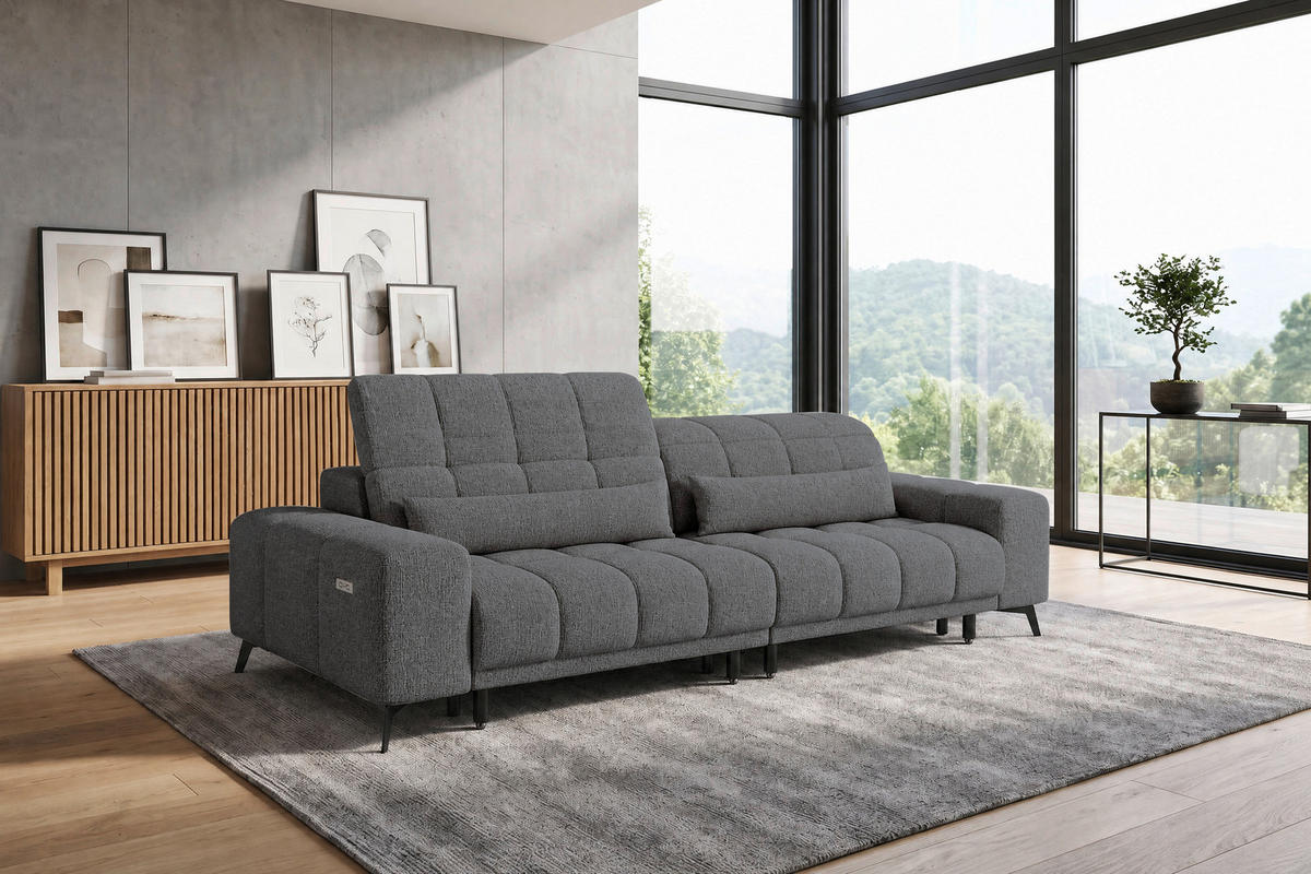 BIGSOFA Chenille Anthrazit  - Anthrazit/Schwarz, MODERN, Textil/Metall (300/112/121cm) - Xora