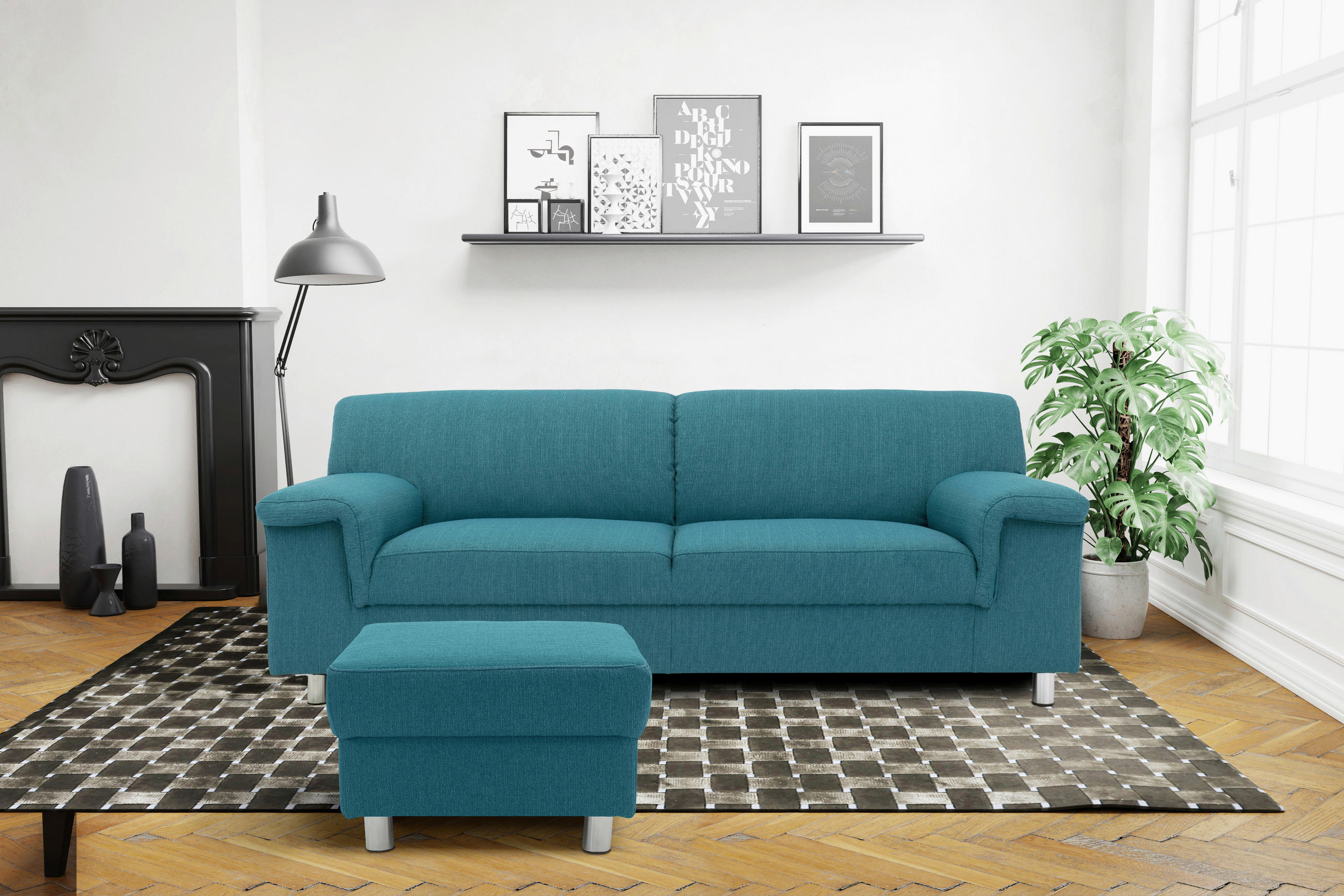 HOCKER in Textil Petrol  - Chromfarben/Petrol, KONVENTIONELL, Textil/Metall (54/40/54cm) - MID.YOU