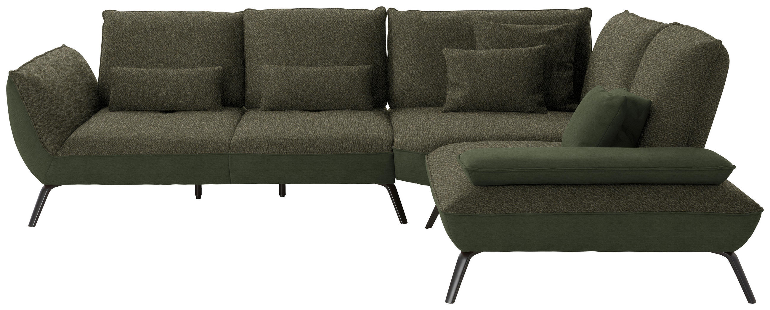 ECKSOFA in Flachgewebe Dunkelgrün  - Dunkelgrün/Schwarz, Design, Textil/Metall (310/250cm) - Moderano