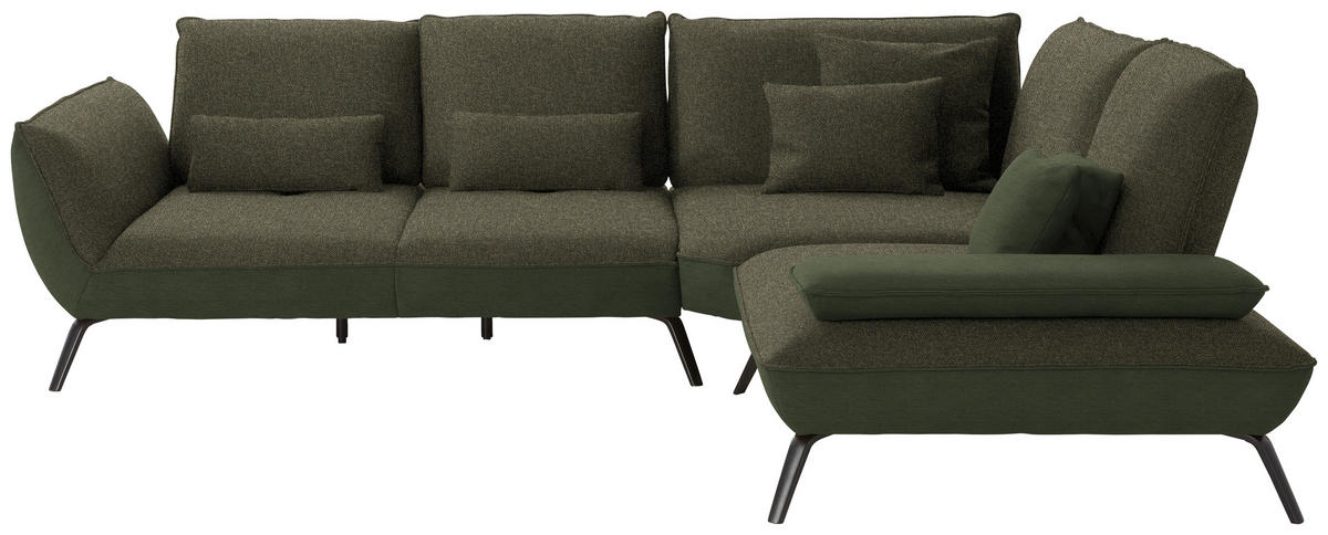 ECKSOFA in Flachgewebe Dunkelgrün  - Dunkelgrün/Schwarz, Design, Textil/Metall (310/250cm) - Moderano