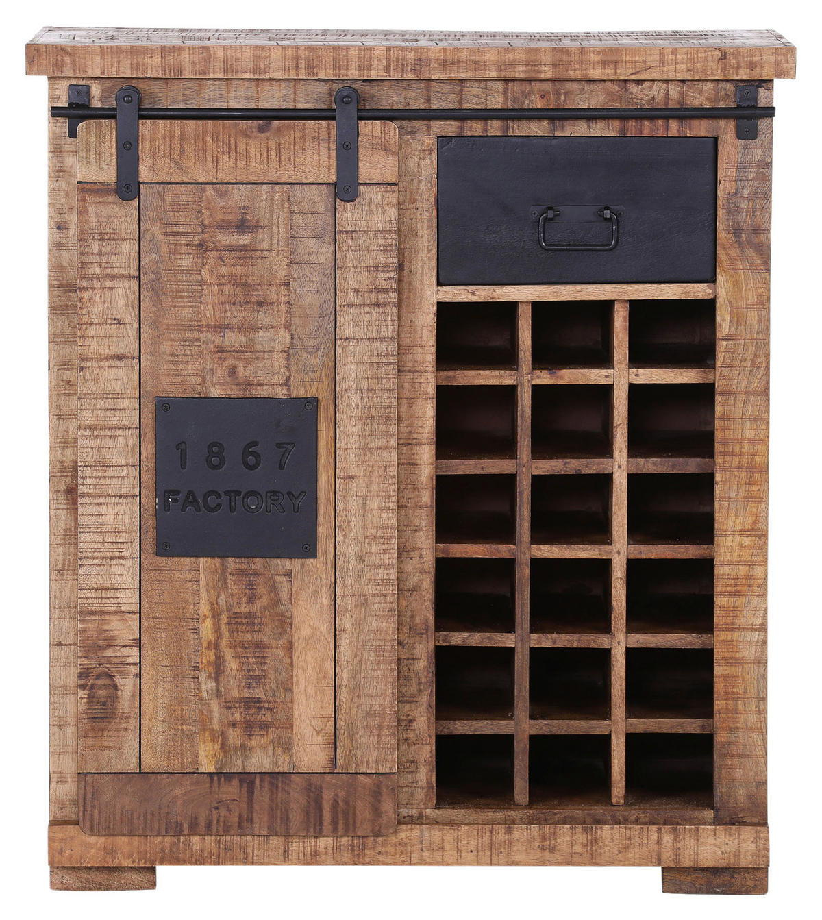 WEINSCHRANK Mangoholz massiv Naturfarben, Schwarz  - Schwarz/Naturfarben, KONVENTIONELL, Holz/Holzwerkstoff (90/100/45cm) - Landscape
