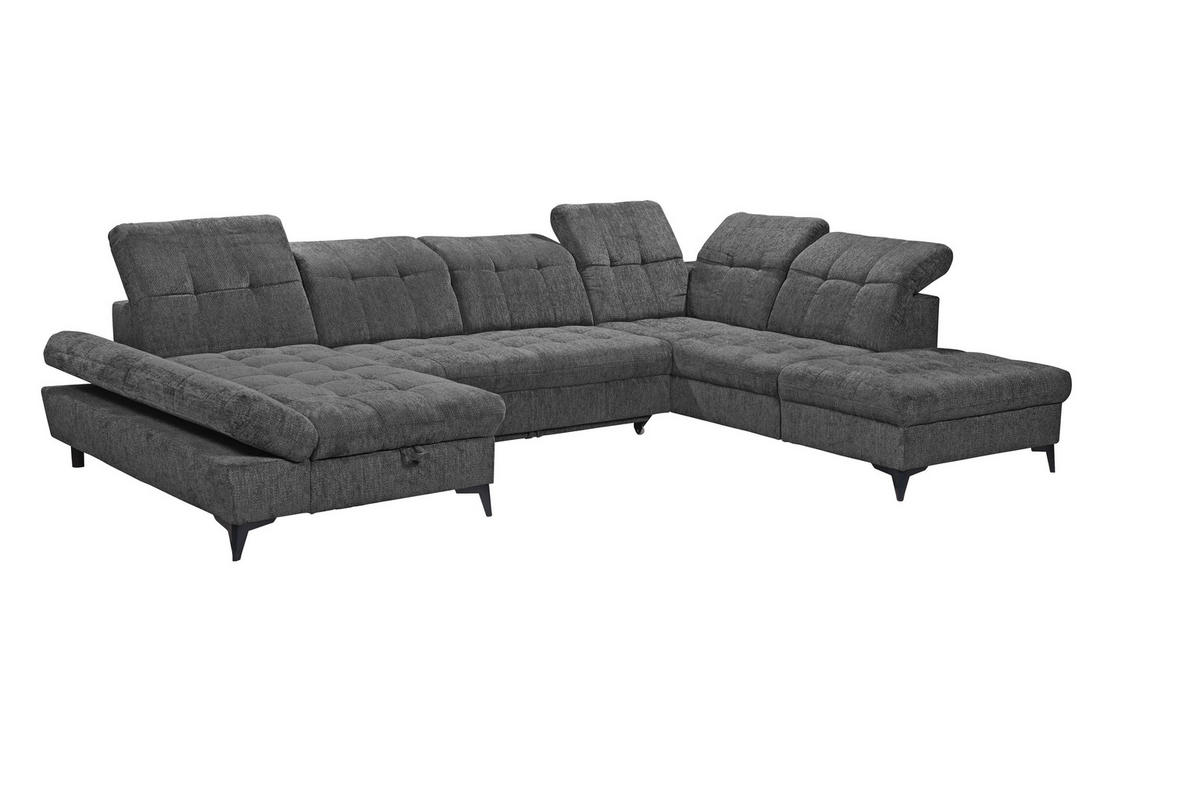 WOHNLANDSCHAFT MERCY Graphitfarben Mikrovelours  - Schwarz/Graphitfarben, MODERN, Kunststoff/Textil (169/348/245cm) - MID.YOU