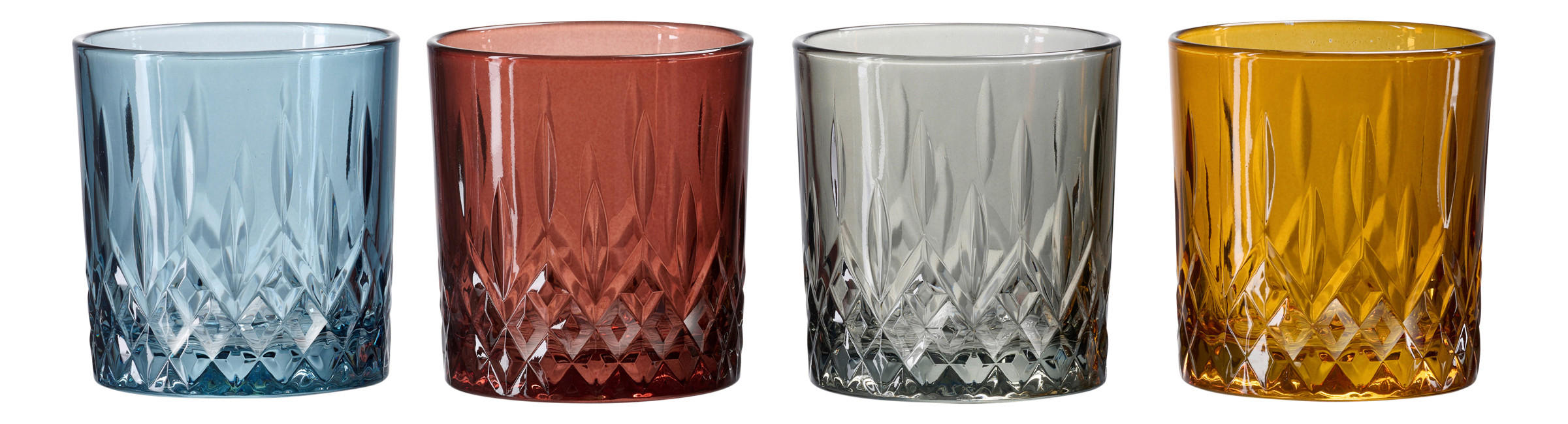 Ritzenhoff Breker Whisky-Gläserset Catania Blau, Gelb, Grau, Rot 16.5x9.5x21.5 cm