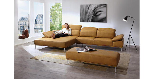 WOHNLANDSCHAFT in Leder Gelb, Currygelb - Chromfarben/Currygelb, Natur, Leder/Metall (206/343cm) - Valnatura