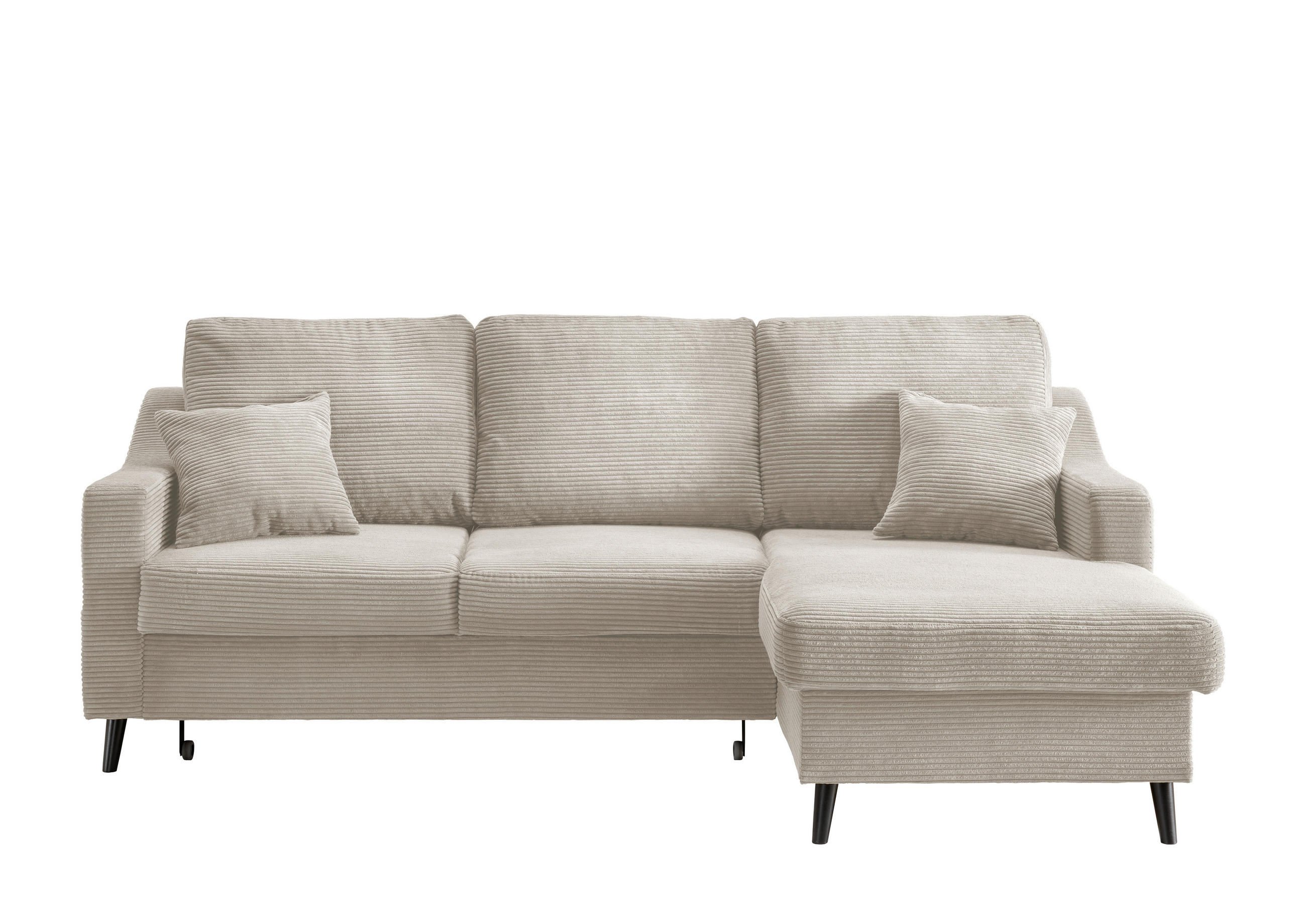 ECKSOFA Beige Cord Zierkissen, Rückenkissen, Bettkasten, Schlaffunktion, Rücken echt, Stauraum, Liegefläche im Originalstoff  - Beige/Schwarz, Design, Holz/Textil (228/150cm) - P & B