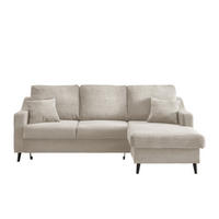 ECKSOFA Beige Cord Zierkissen, Rückenkissen, Bettkasten, Schlaffunktion, Rücken echt, Stauraum, Liegefläche im Originalstoff  - Beige/Schwarz, Design, Holz/Textil (228/150cm) - P & B