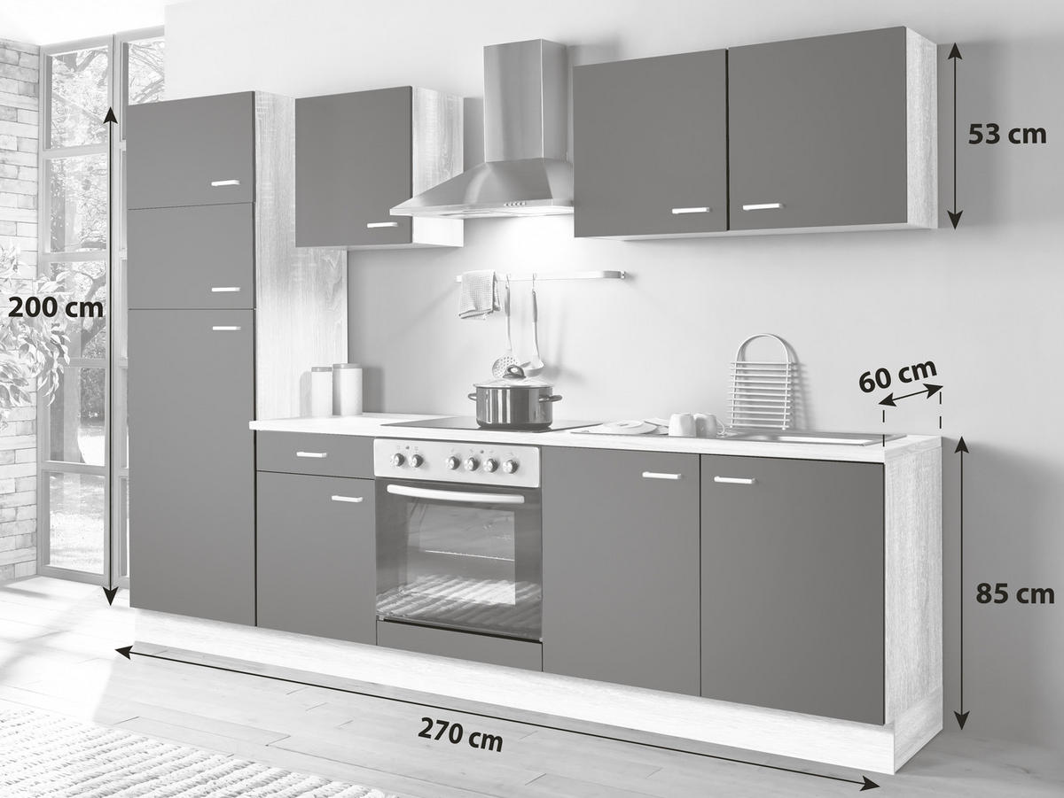 KÜCHENBLOCK 270 cm   in Weiß, Sonoma Eiche  - Silberfarben/Weiß, KONVENTIONELL, Holzwerkstoff/Kunststoff (270cm) - Menke