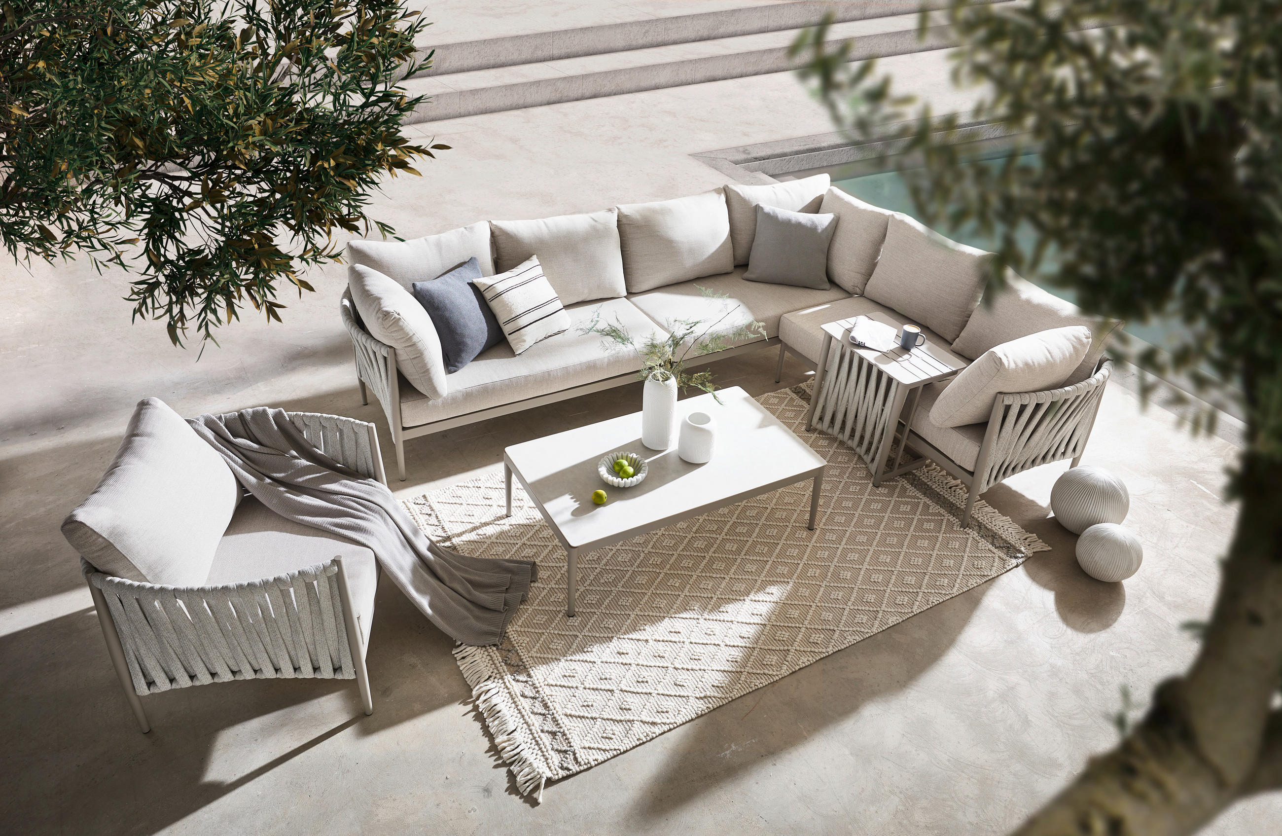 GARTENBEISTELLTISCH 39/39/59 cm Metall, Textil  - Beige/Hellgrau, Design, Textil/Metall (39/39/59cm) - Amatio