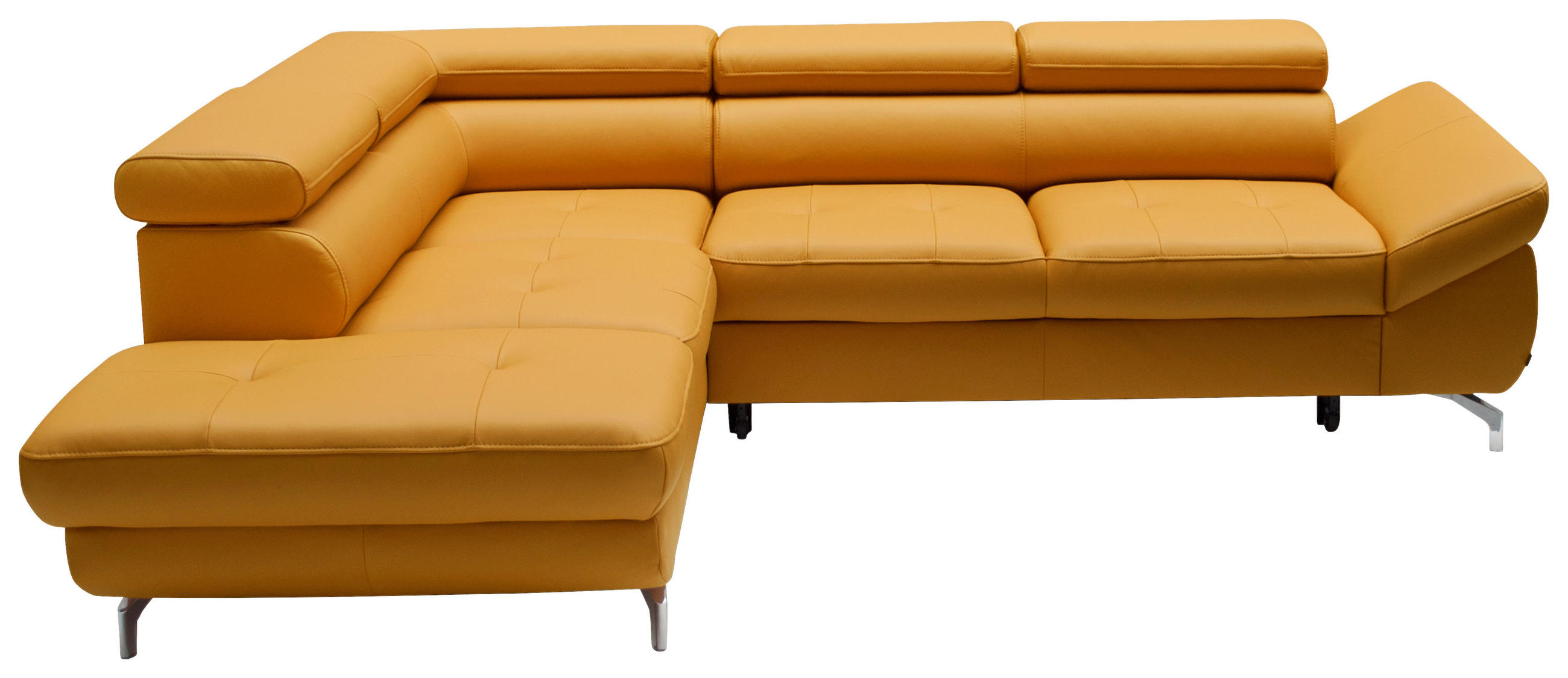 ECKSOFA Currygelb Echtleder  - Currygelb/Silberfarben, Design, Leder/Metall (220/270cm) - Novel