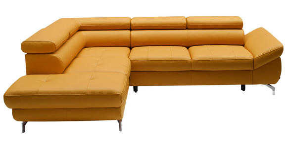 ECKSOFA  in Echtleder Currygelb  220/270 cm  - Currygelb/Silberfarben, Design, Leder/Metall (220/270cm) - Novel