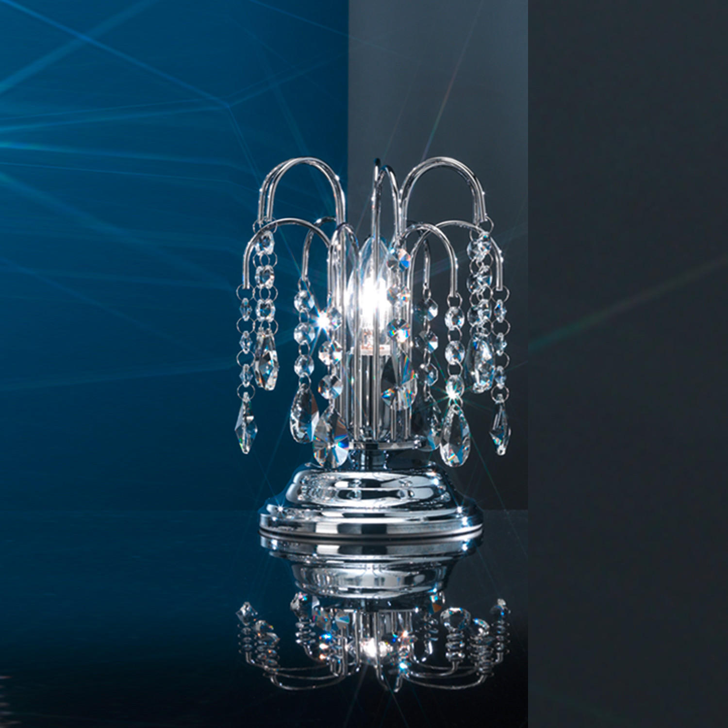 KRISTALL-TISCHLEUCHTE 16/23 cm   - Chromfarben, KONVENTIONELL, Glas/Metall (16/23cm)