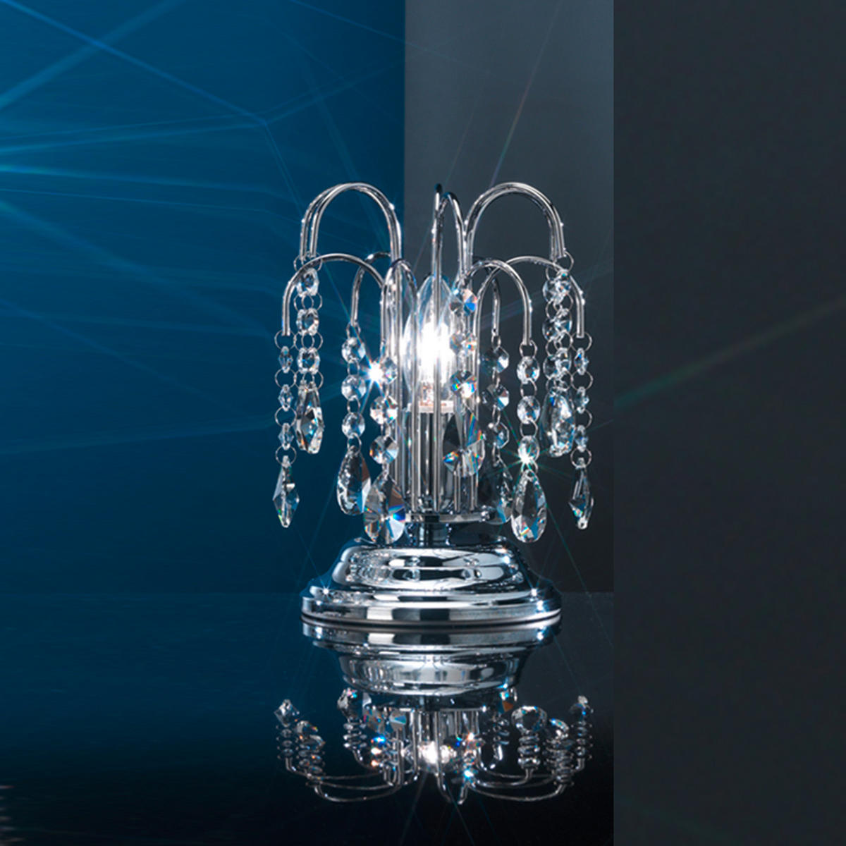 KRISTALL-TISCHLEUCHTE 16/23 cm   - Chromfarben, KONVENTIONELL, Glas/Metall (16/23cm)