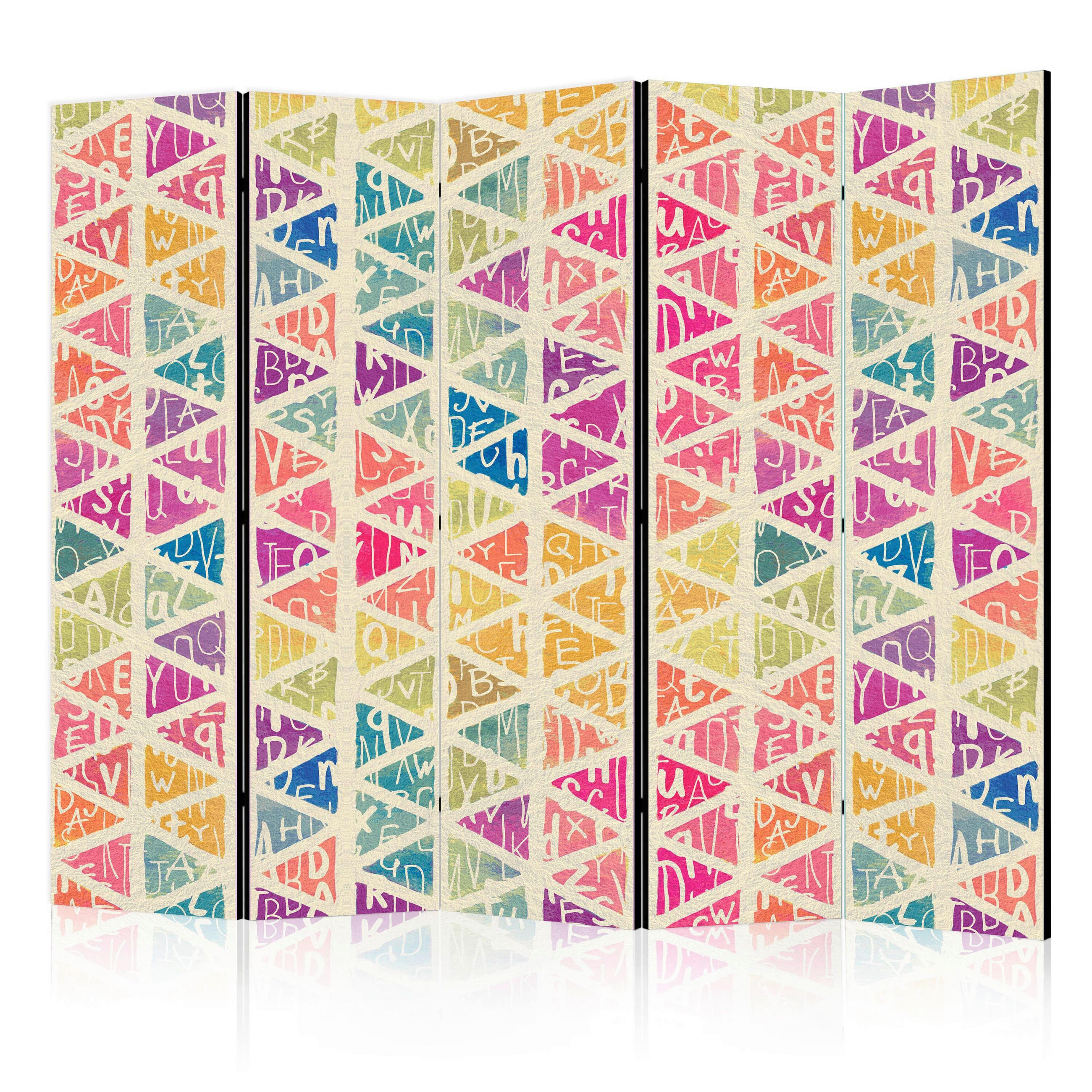 PARAVENT mit 5  Flügel - Multicolor/Hellgrau, Basics, Holz/Textil (225/172/3cm) - artgeist