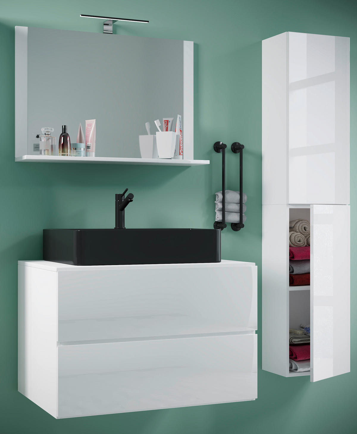 BADEZIMMER 4-teilig  in 114 cm  - Weiss/Schwarz, Modern, Glas/Keramik (114cm) - MID.YOU