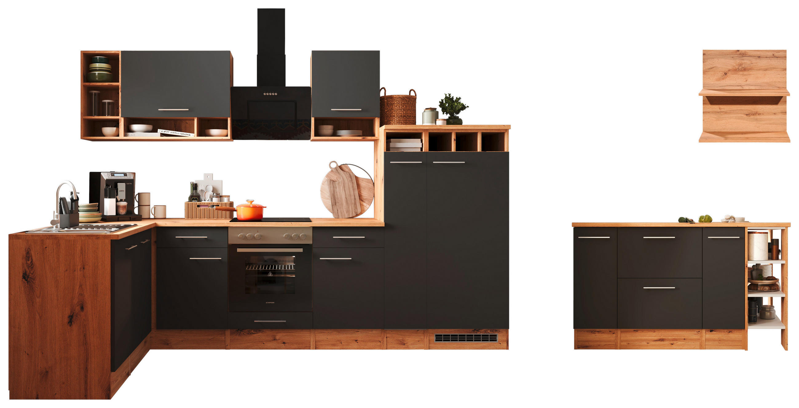 ECKKÜCHE 310/172 cm  in Grau  - Wildeiche/Alufarben, Design, Holzwerkstoff/Metall (310/172cm) - Respekta