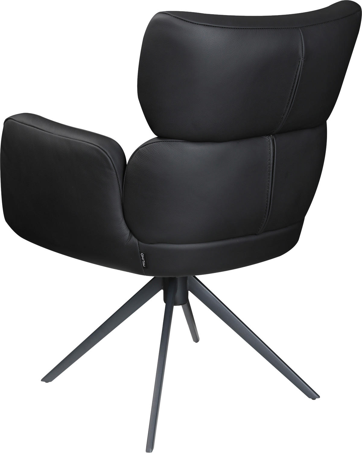 ARMLEHNSTUHL  Lederauswahl, Sitzfläche 360° drehbar, automatische Rückholfunktion  Echtleder  Schwarz  - Schwarz, Design, Leder/Metall (62,5/86,5/67cm) - Milino