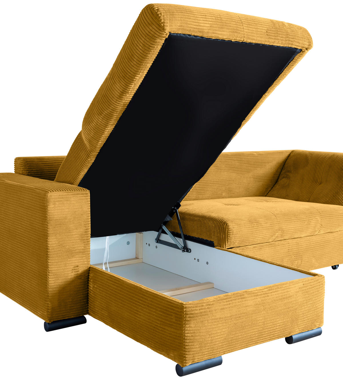 ECKSOFA Senfgelb Cord  - Senfgelb/Schwarz, KONVENTIONELL, Textil/Metall (168/258cm) - Carryhome