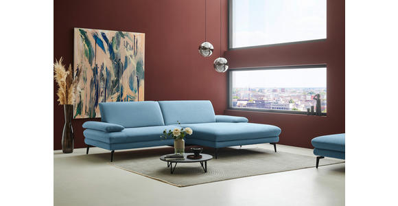 ECKSOFA  in Chenille, Flachgewebe Blau  284/180 cm  - Blau/Schwarz, Design, Textil/Metall (284/180cm) - Dieter Knoll