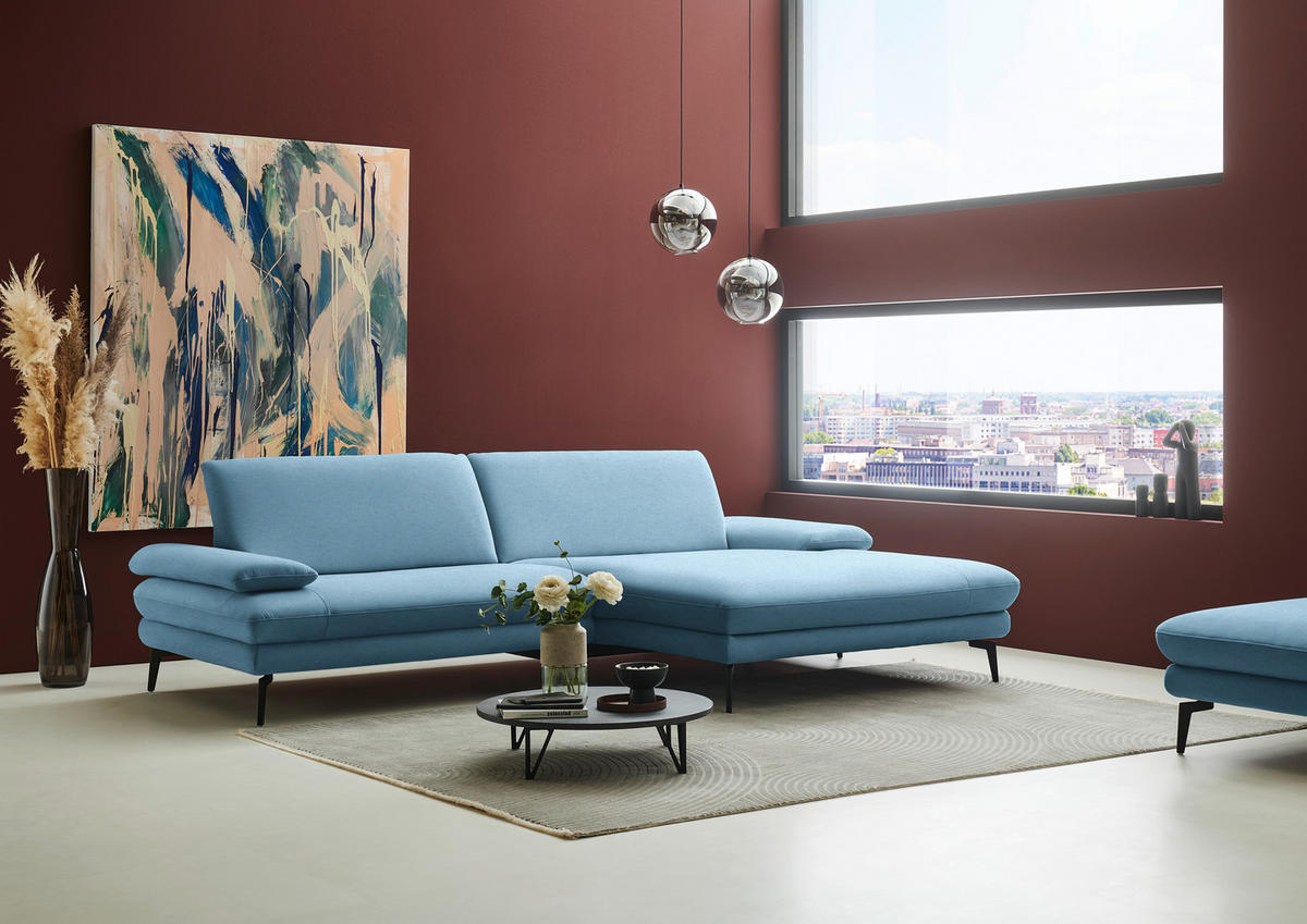 ECKSOFA  in Chenille, Flachgewebe Blau  284/180 cm  - Blau/Schwarz, Design, Textil/Metall (284/180cm) - Dieter Knoll