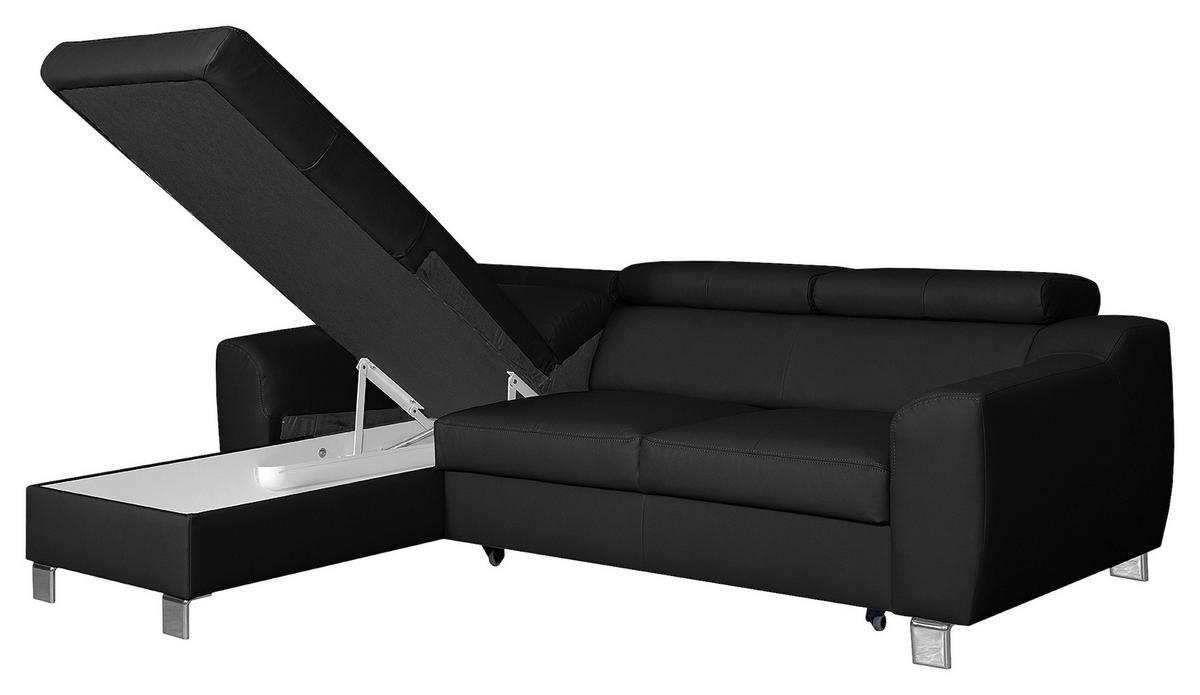 ECKSOFA in Lederlook Echtleder Schwarz  - Chromfarben/Schwarz, Design, Leder/Textil (176/242cm) - Livetastic