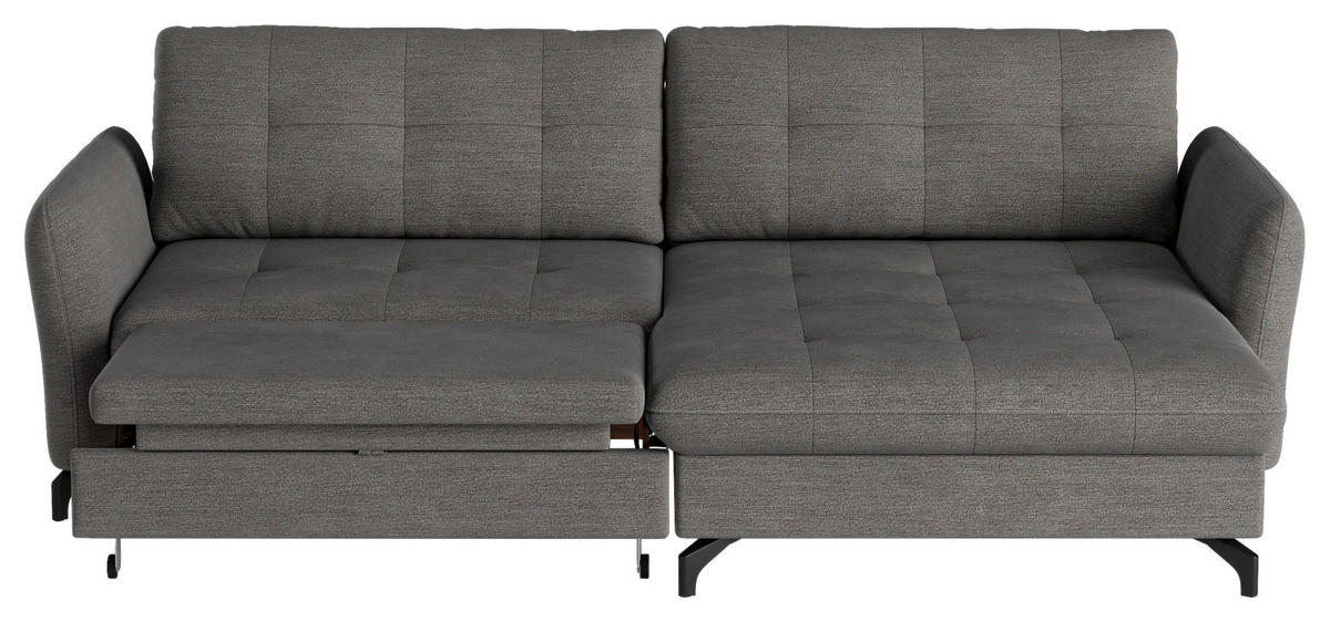 ECKSOFA in Flachgewebe, Leinenoptik Dunkelgrau  - Dunkelgrau/Schwarz, Design, Textil/Metall (242/170cm) - Xora