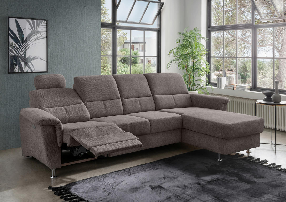 ECKSOFA Graubraun Chenille  - Chromfarben/Graubraun, KONVENTIONELL, Textil/Metall (292/165cm) - Livetastic